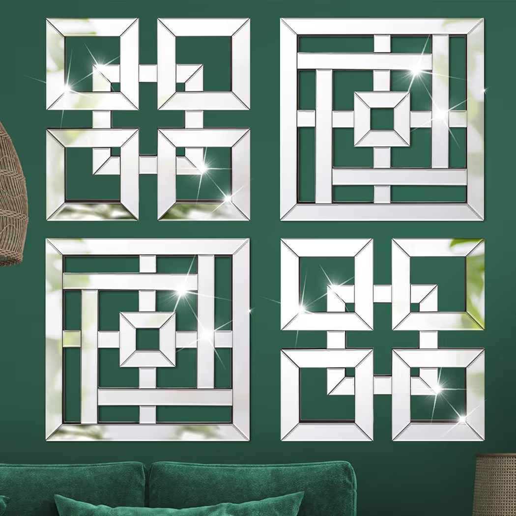 Geelin 4 Pcs Silver Mirrors Wall Decor 1.2 Inch Thick Wall Mount Decorative Square Mirrors 12 x 1... | Amazon (US)