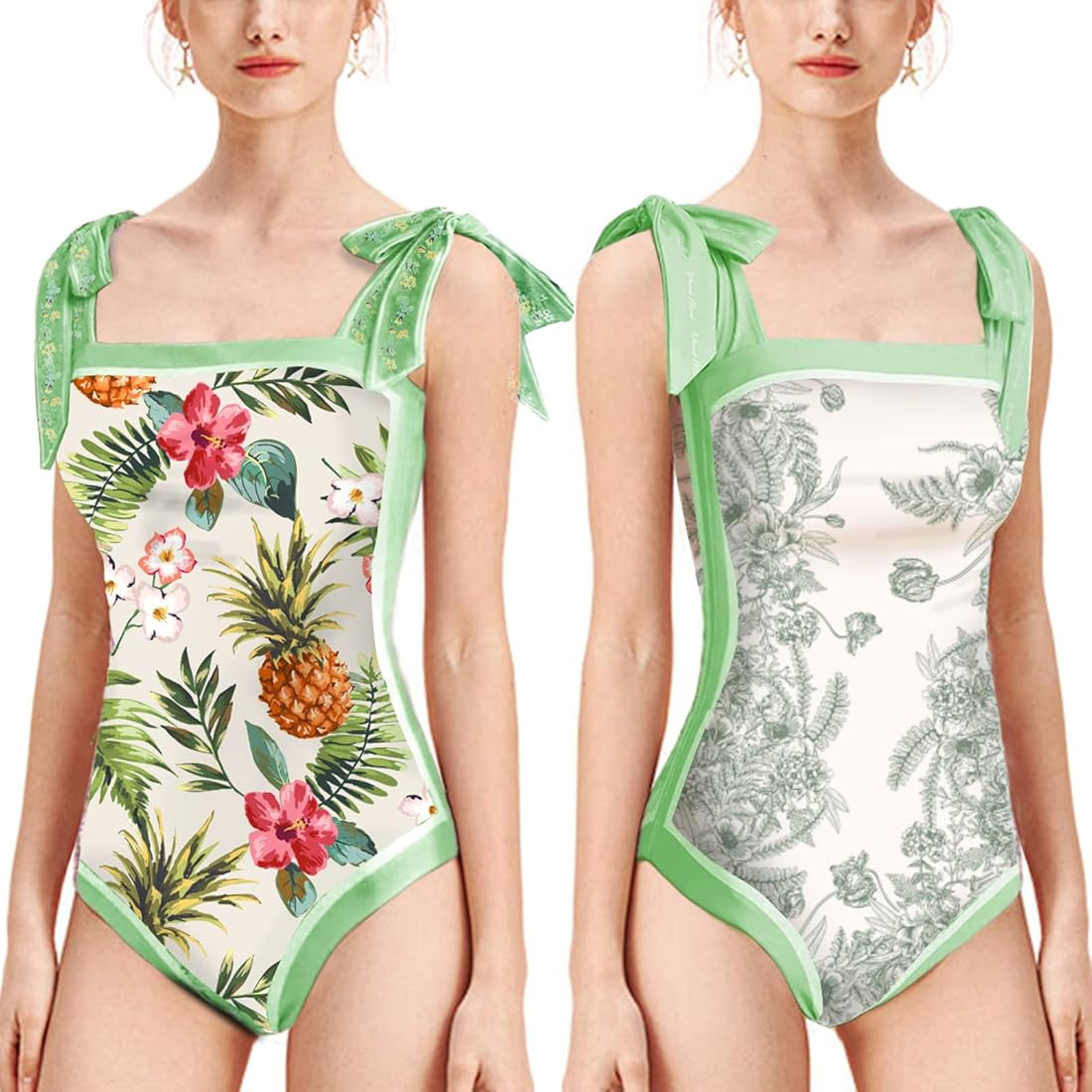 Women Floral One Piece Swimsuits, Reversible Tie Shoulder Monokini, Tummy Control Bathing Suits, ... | Amazon (US)