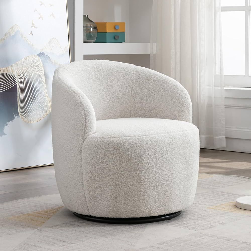 KIVENJAJA Swivel Barrel Chair, Teddy Sherpa Upholstered Modern Round Accent Arm Chairs, 360 Degre... | Amazon (US)
