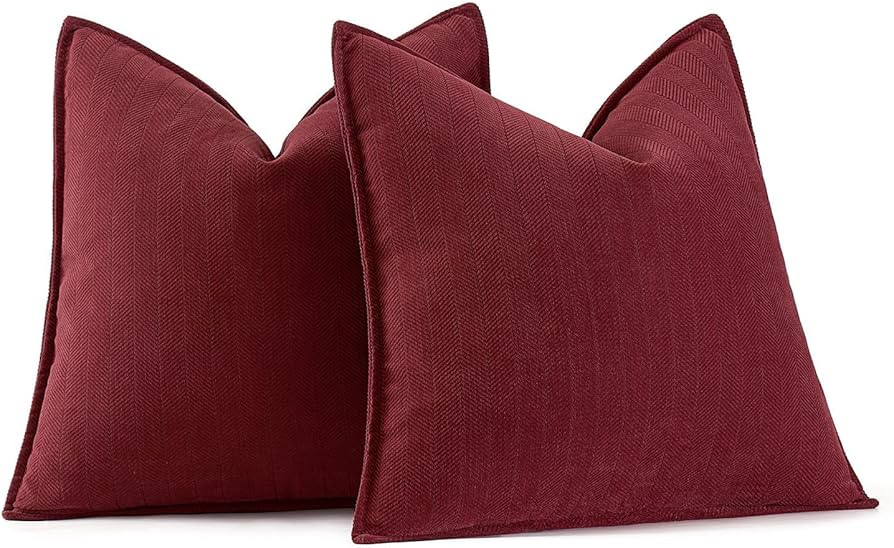 MIULEE Pack of 2 Christmas Burgundy Decorative Pillow Covers 20x20 Inch Soft Chenille Couch Throw... | Amazon (US)