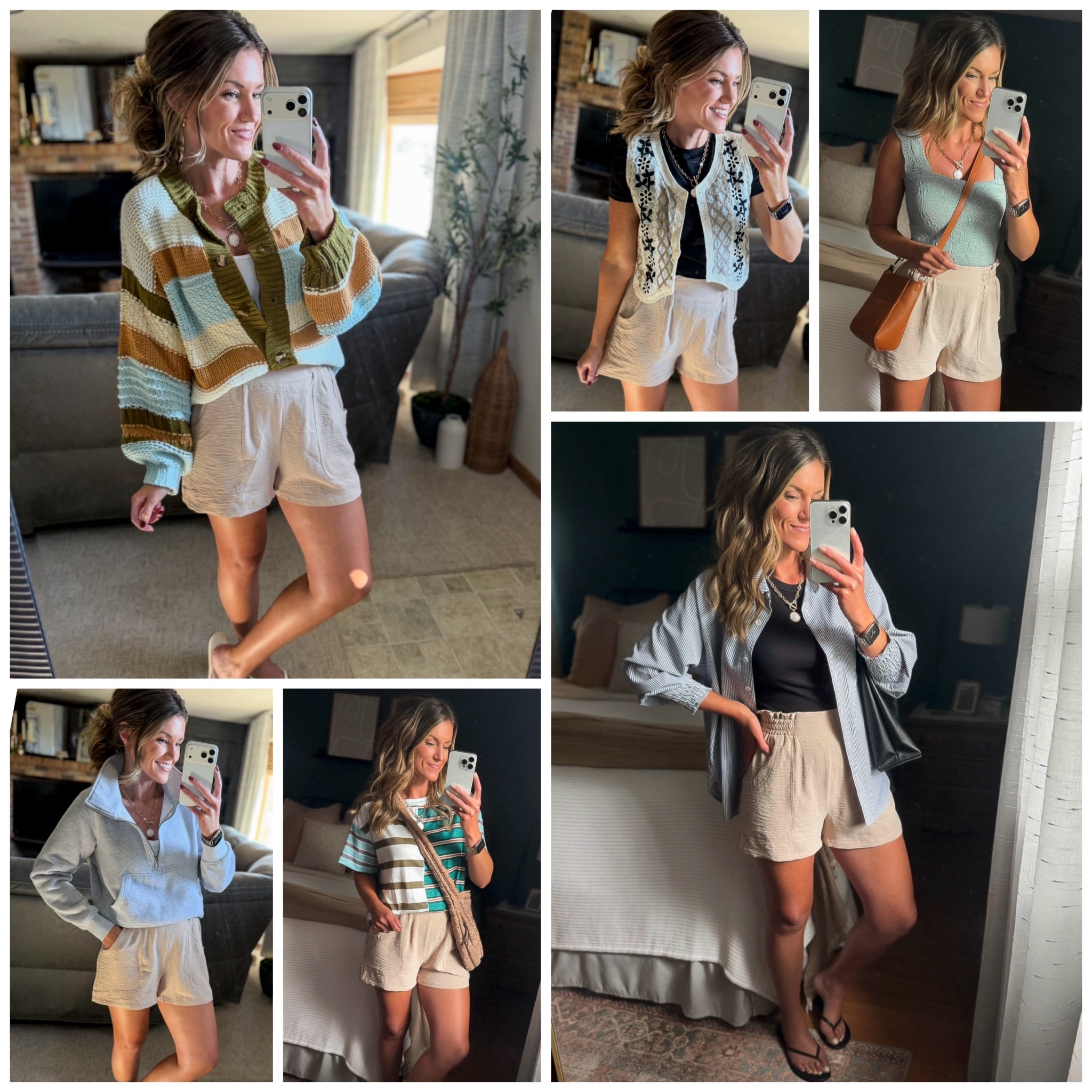 Styling these comfy pull on shorts multiple ways 
Shorts/ medium 
Textured tank top/ medium 
Button down/ large
Black tank / small 
Striped tee/ medium 
Cardigan/ medium
Quarter zip/small

#LTKStyleTip #LTKSeasonal