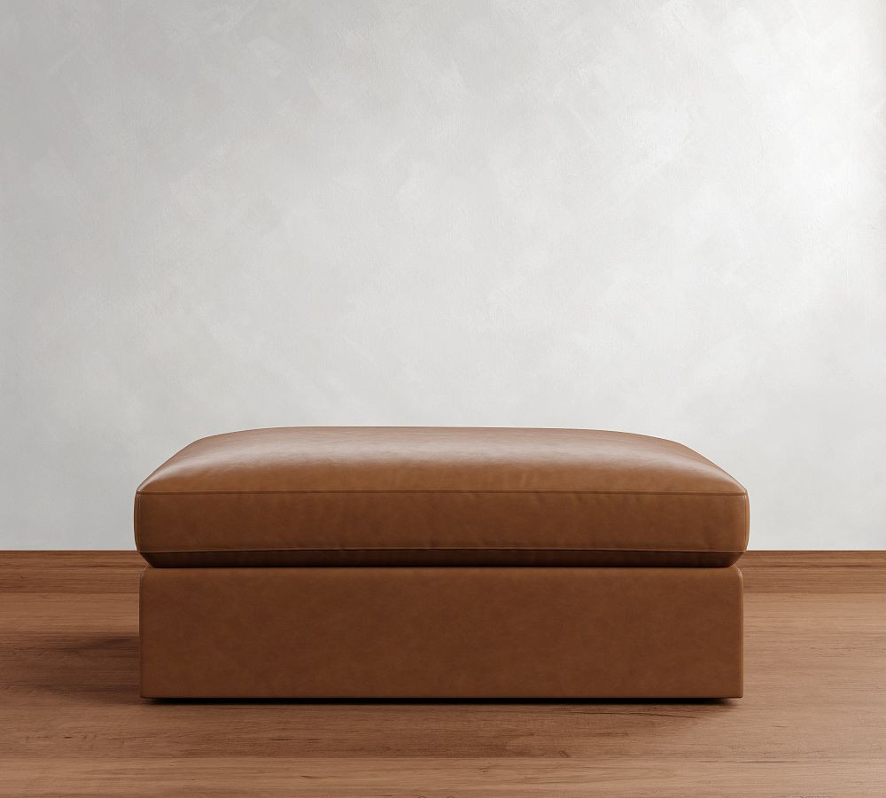 Westwood Slim Arm Leather Modular Sectional Ottoman | Pottery Barn (US)