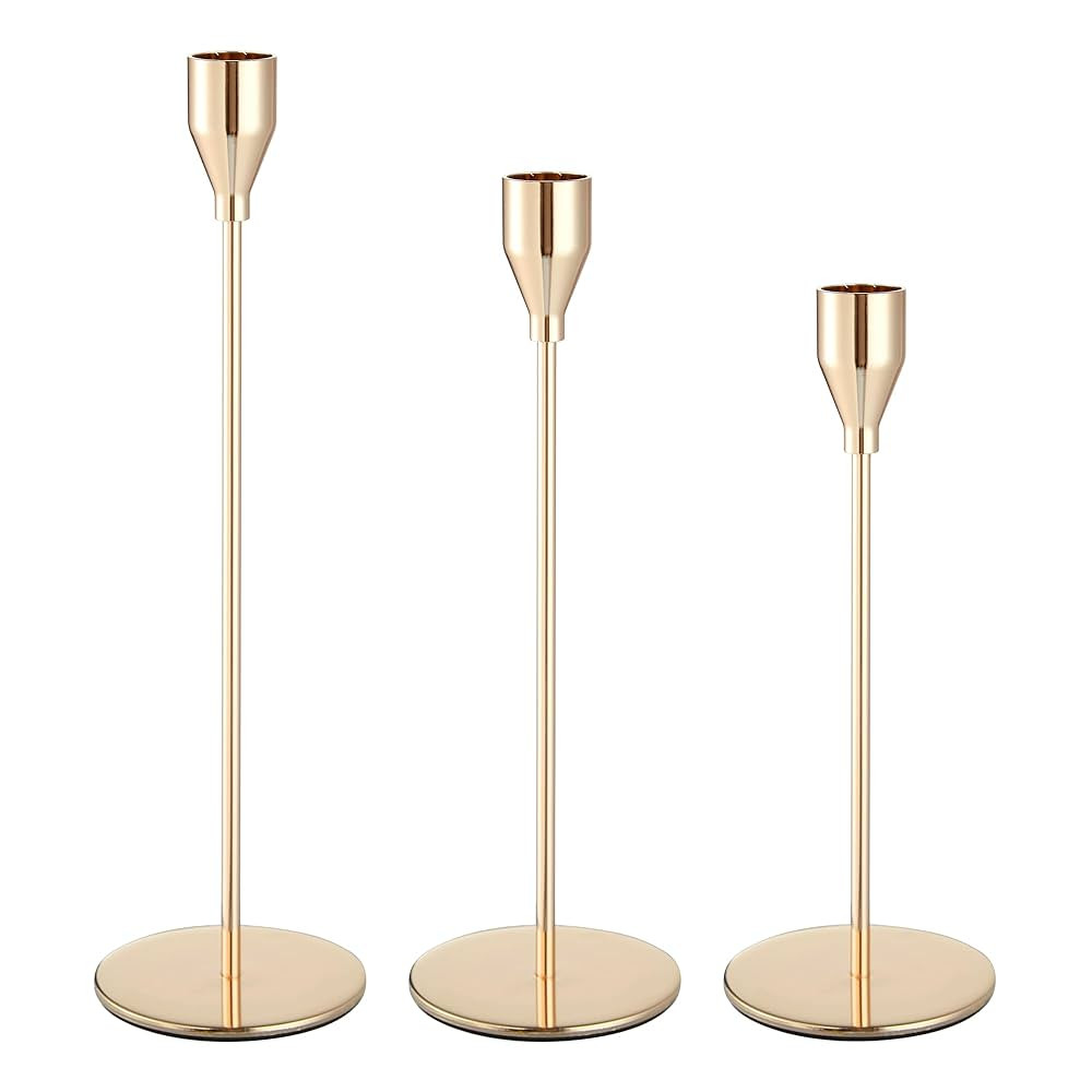 Candlestick Holders Taper Candle Holders, Set of 3 Candle Stick Holders Set, Brass Gold Candlesti... | Amazon (US)
