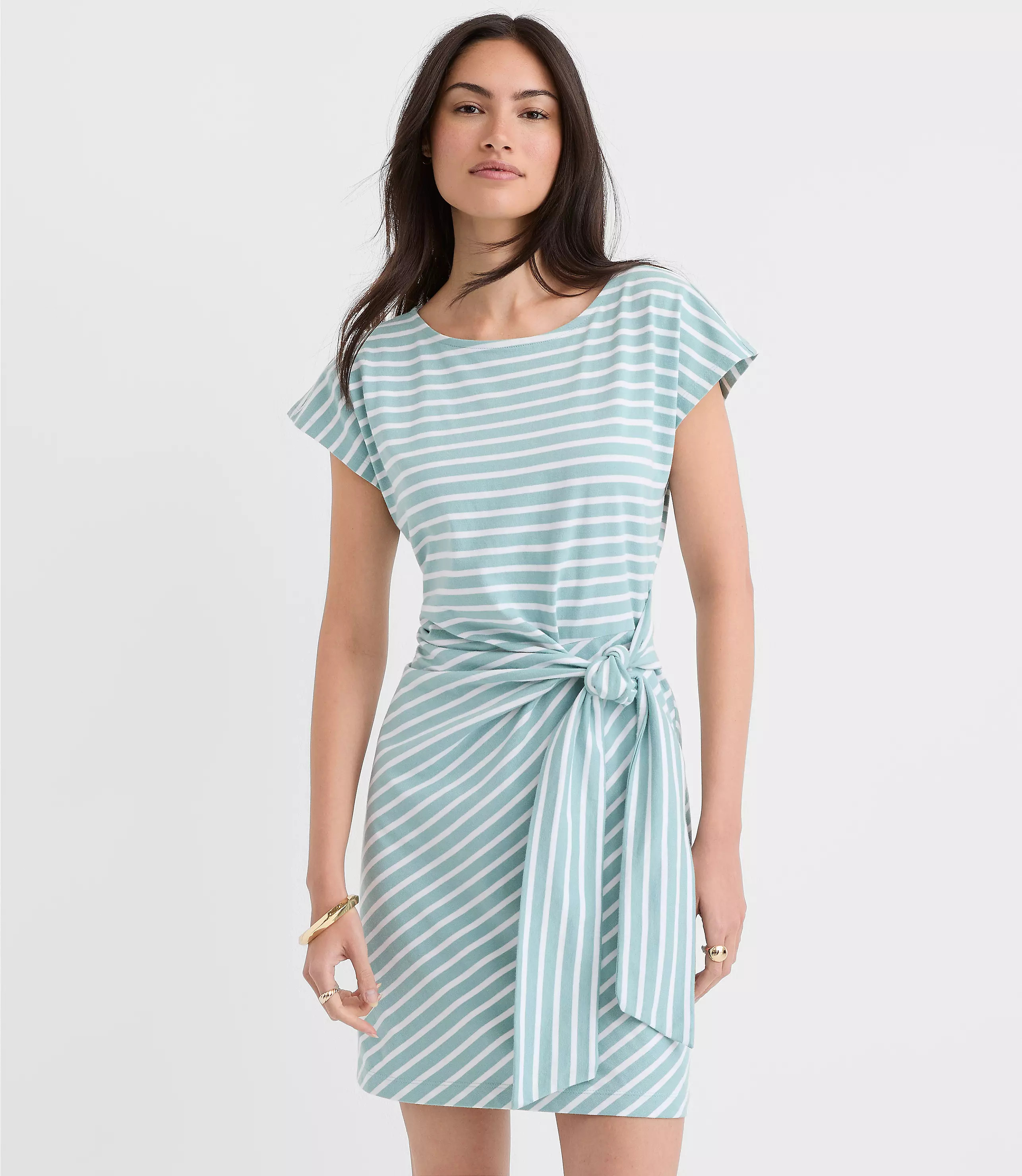 Striped Side Tie Wedge Tee Mini Dress | LOFT