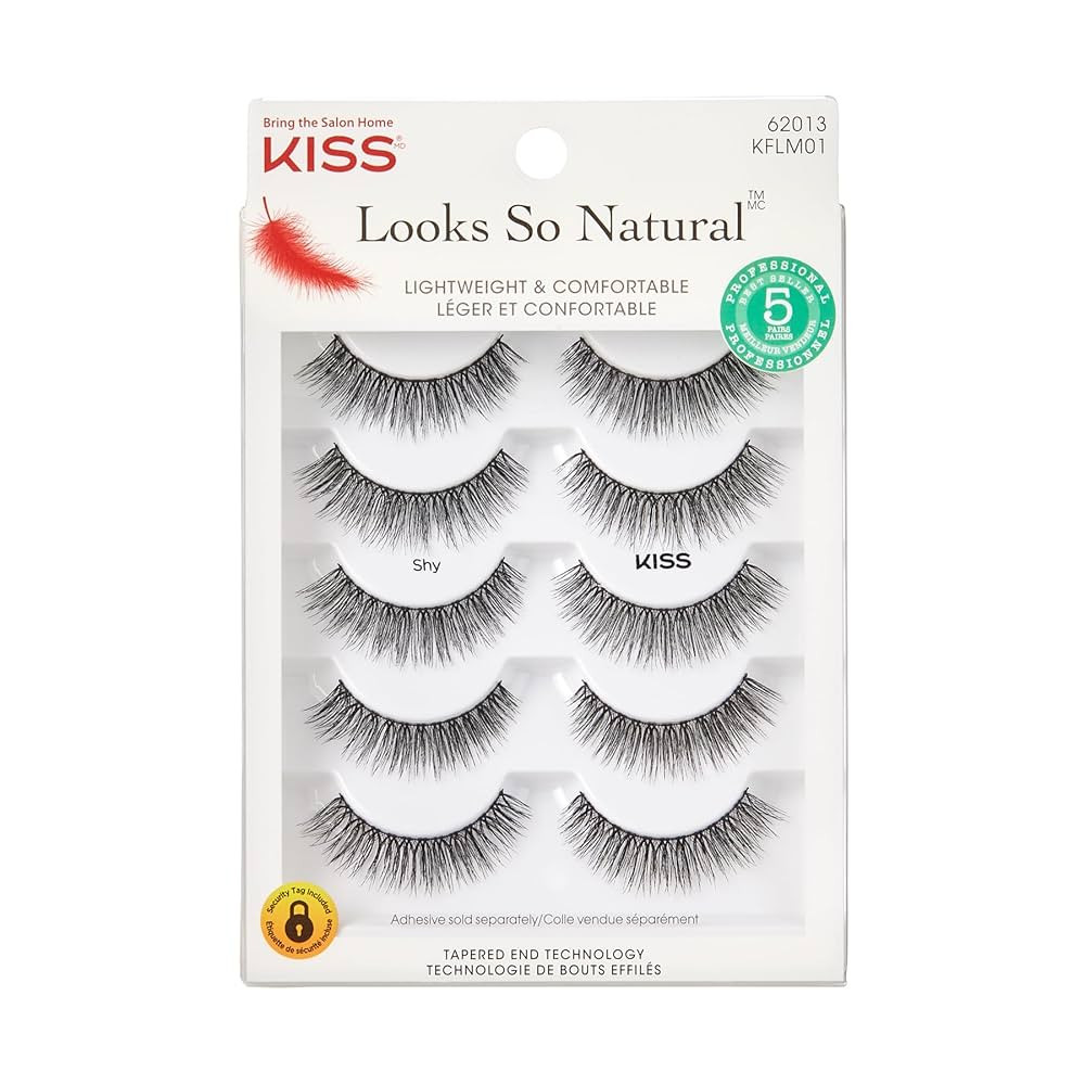 KISS Looks So Natural, False Eyelashes, 'Shy', 12 mm, Includes 5 Pairs Of Lashes, Contact Lens Fr... | Amazon (US)