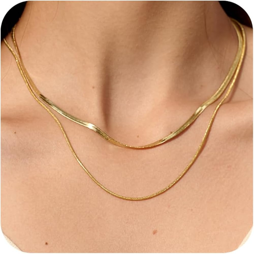 CHESKY 14K Gold/Silver Plated Snake Chain Necklace Herringbone Necklace Gold Choker Necklaces for... | Amazon (US)