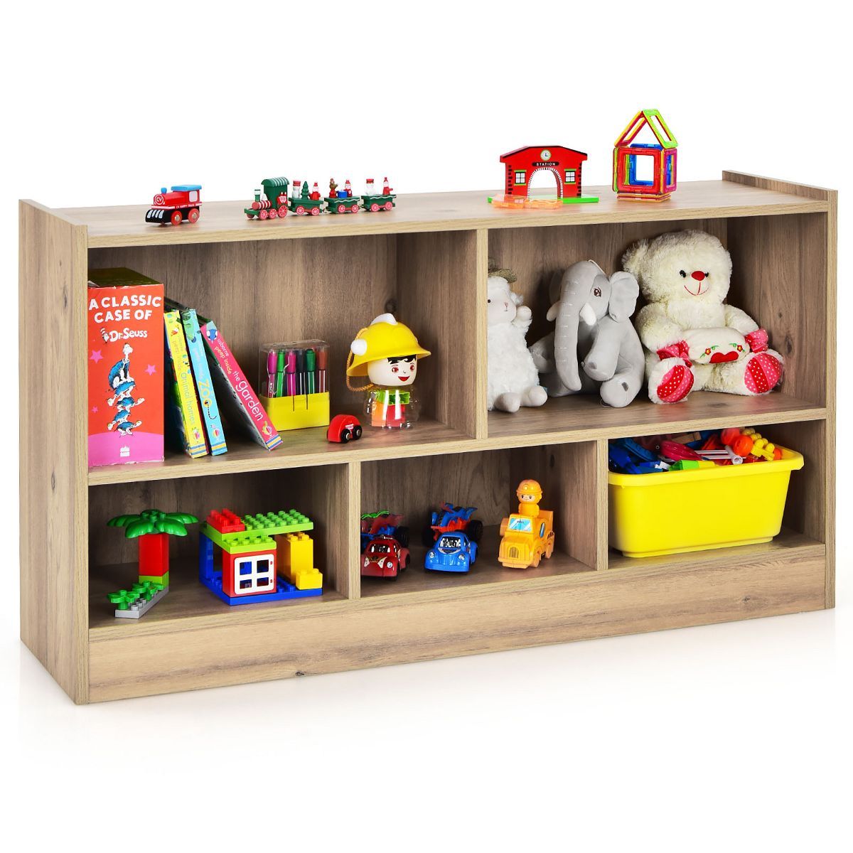Costway Kids 2-Shelf Bookcase 5-Cube Wood Toy Storage Cabinet Organizer | Target