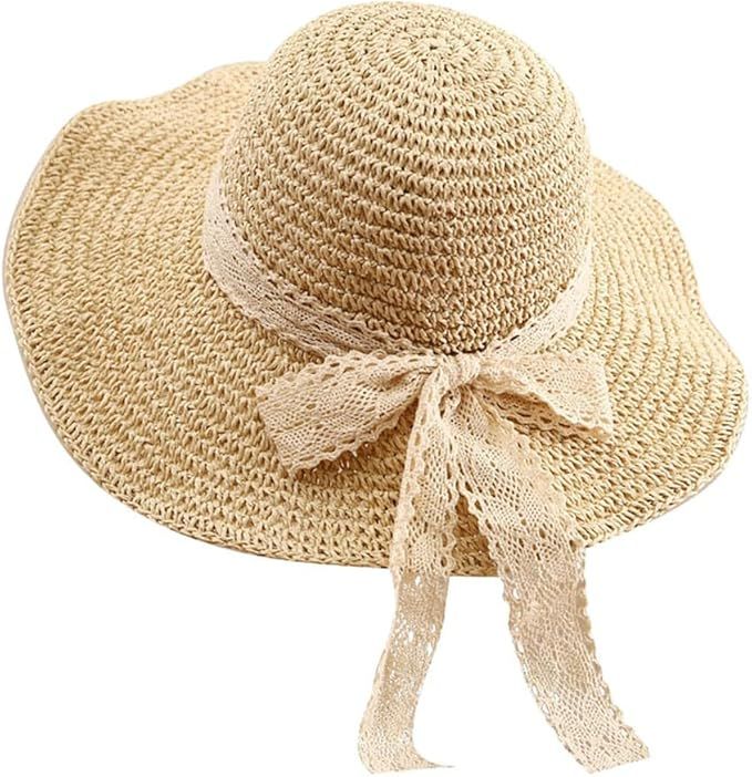 Women's Wide Brim Caps Foldable Summer Beach Sun Straw Hat | Amazon (US)