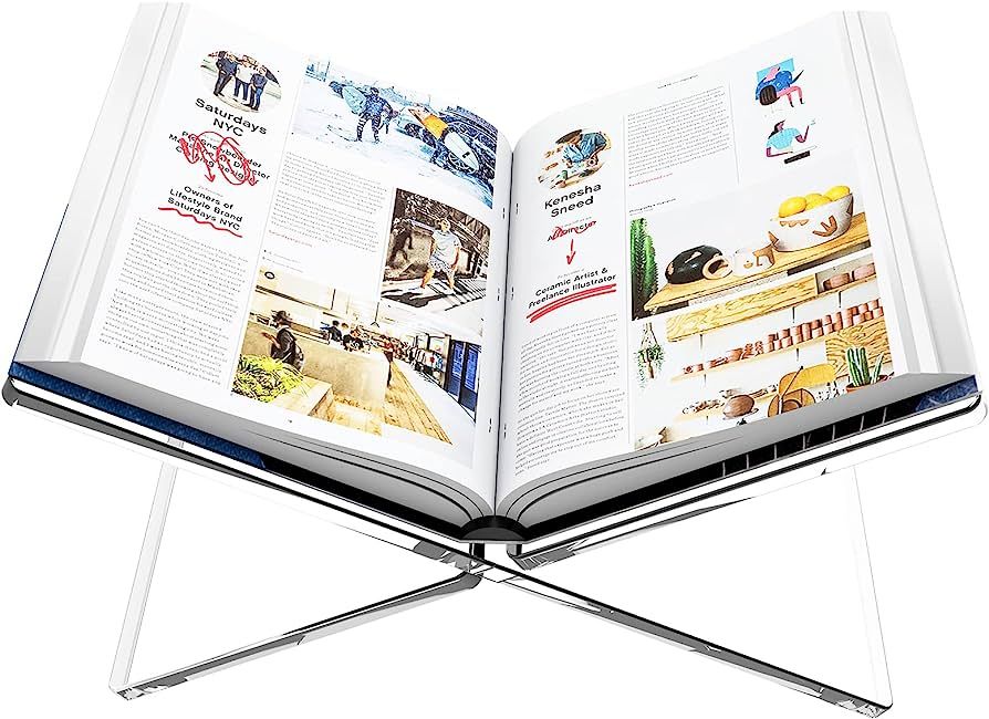 Amasrich Acrylic Book Stand for Reading-Clear Display Magazine Holder-Hands Free-X Shape-Textbook... | Amazon (US)