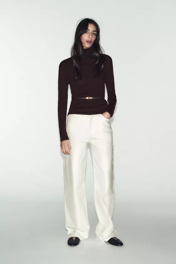 100% WOOL HIGH COLLAR BELTED JUMPER | Zara US