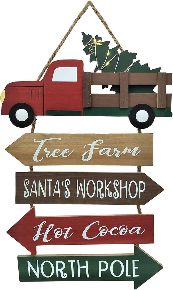 Christmas Decorations Indoor LED Lighted Christmas Tree Red Truck Wall Sign Wood Farmhouse Holida... | Amazon (US)