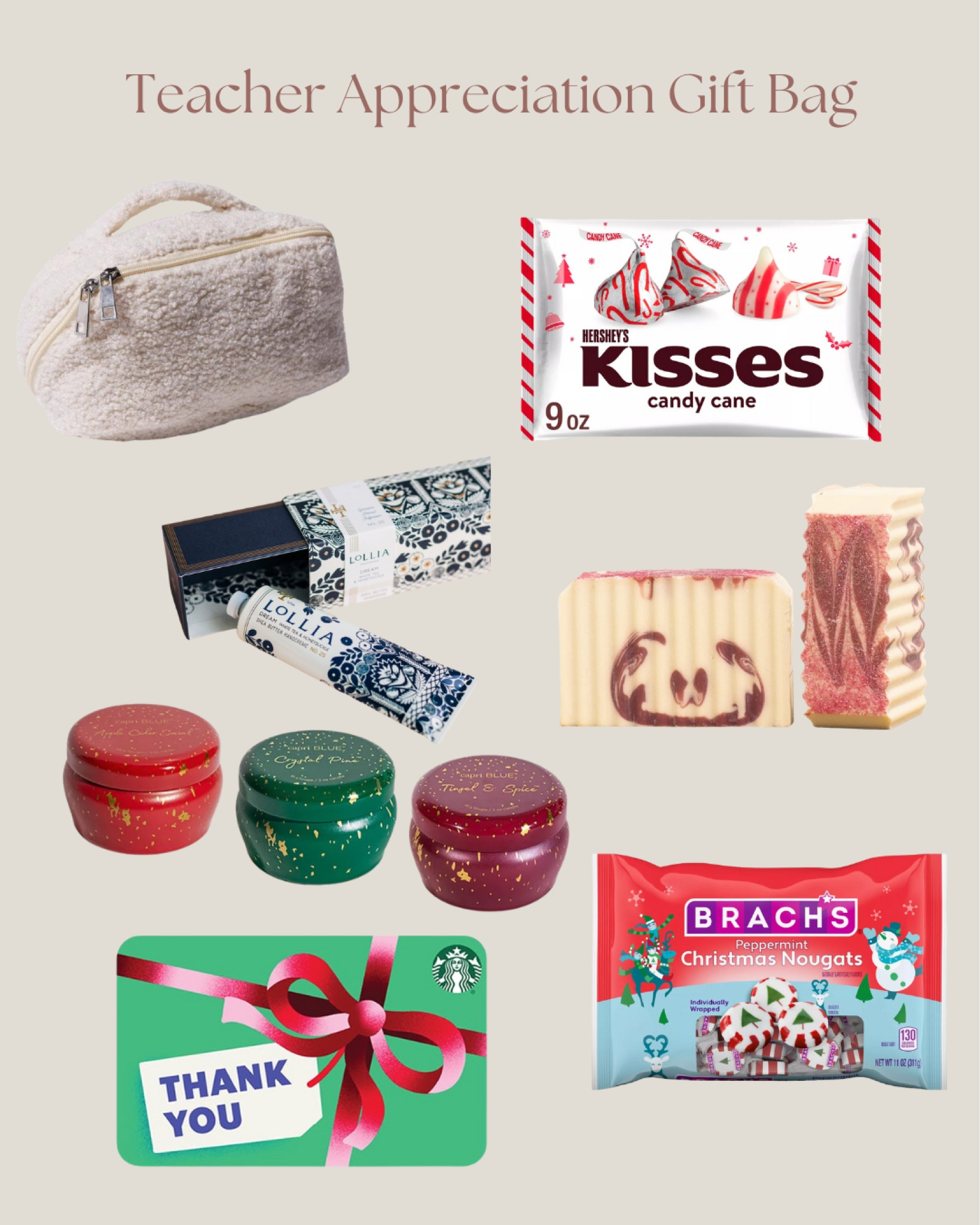 Teacher appreciation holiday gift idea candles costmetic bag hand lotion soap coffee gift add 

#LTKSeasonal #LTKHoliday #LTKGiftGuide