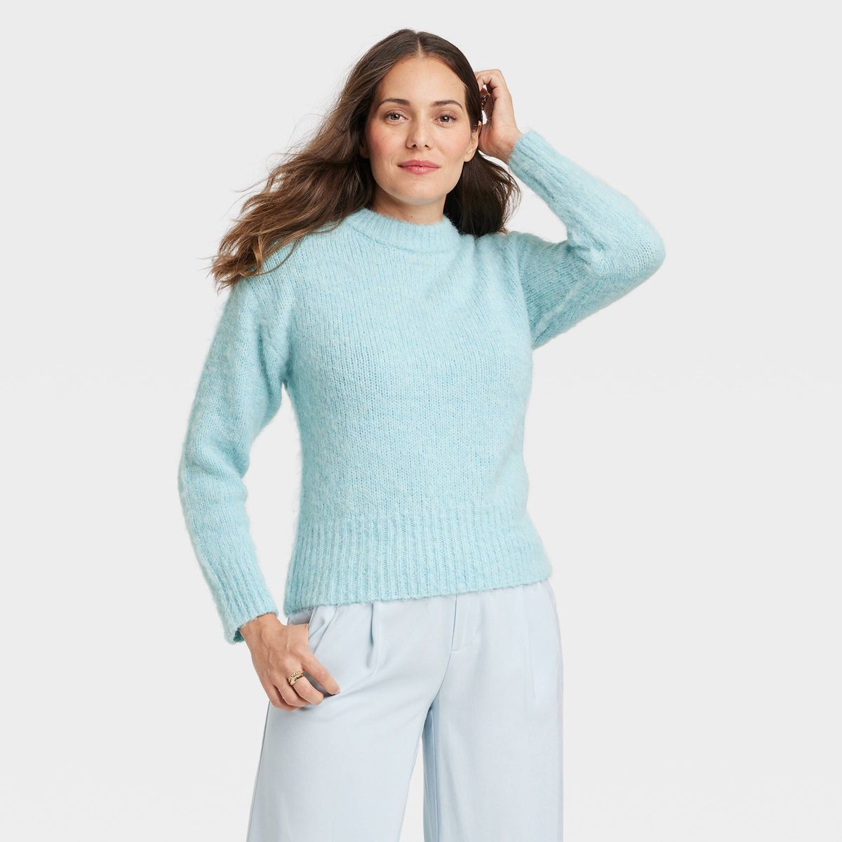 Women's Crewneck Brushed Pullover Sweater - A New Day™ Light Blue M | Target