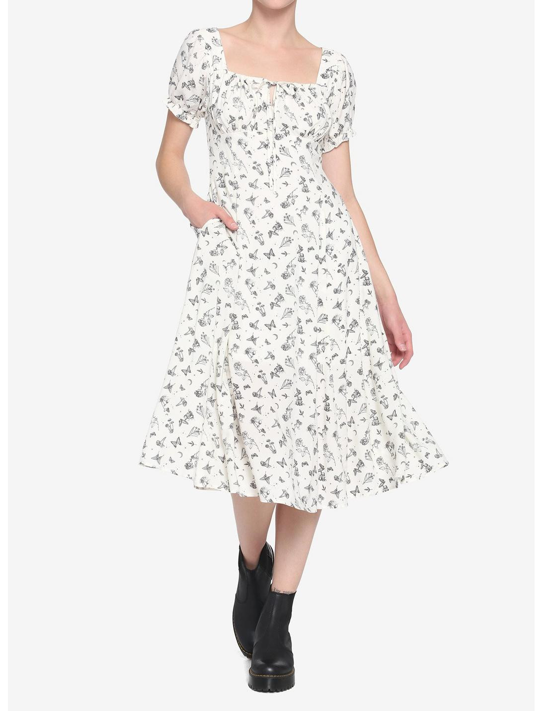 Ivory Floral Mushroom Empire Midi Dress | Hot Topic