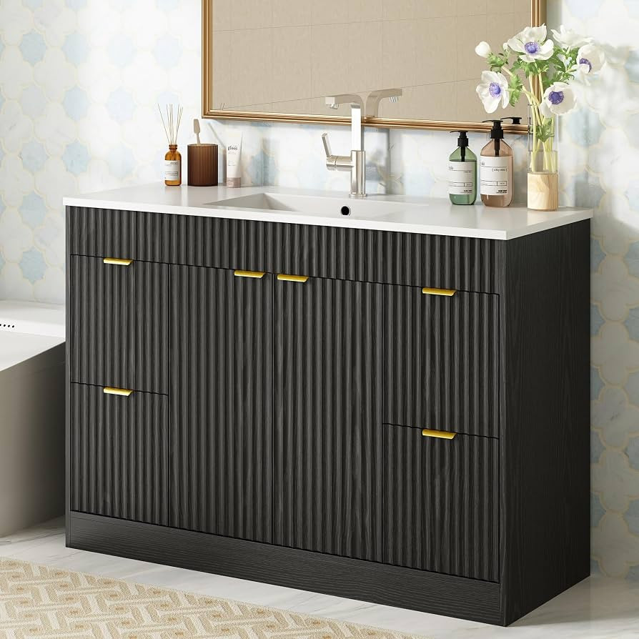 CARPETNAL 48 Inch Bathroom Vanity with Sink, Black. | Amazon (US)