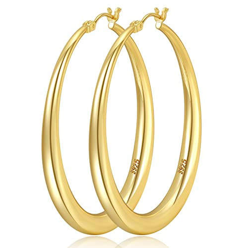 LOUMILEO Gold Hoop Earrings for Women 14K Real Gold Plated Large Gold Hoop Earrings Hypoallergenic Big Hoop Earrings Lightweight Thick Gold Hoops for Women | Amazon (US)