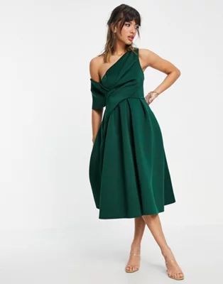 ASOS DESIGN bare shoulder prom midi dress in forest green | ASOS | ASOS (Global)