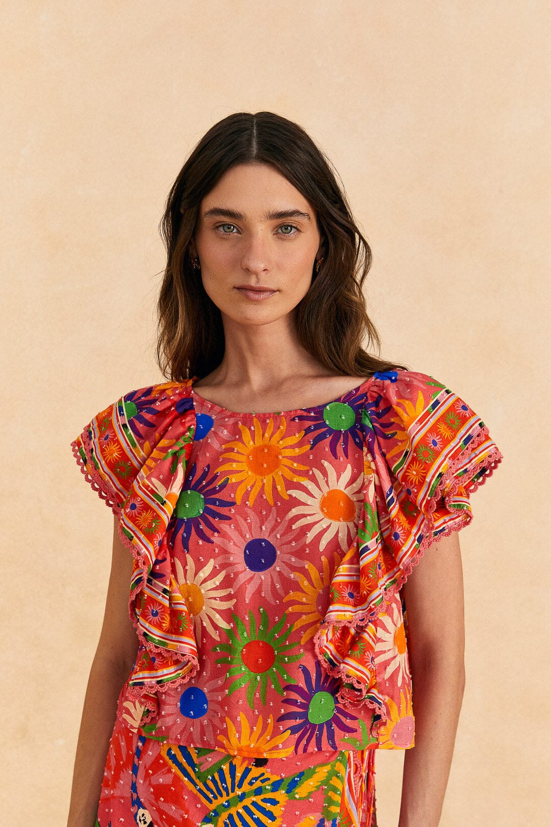 Coral Summer Sun Blouse | FarmRio (US)