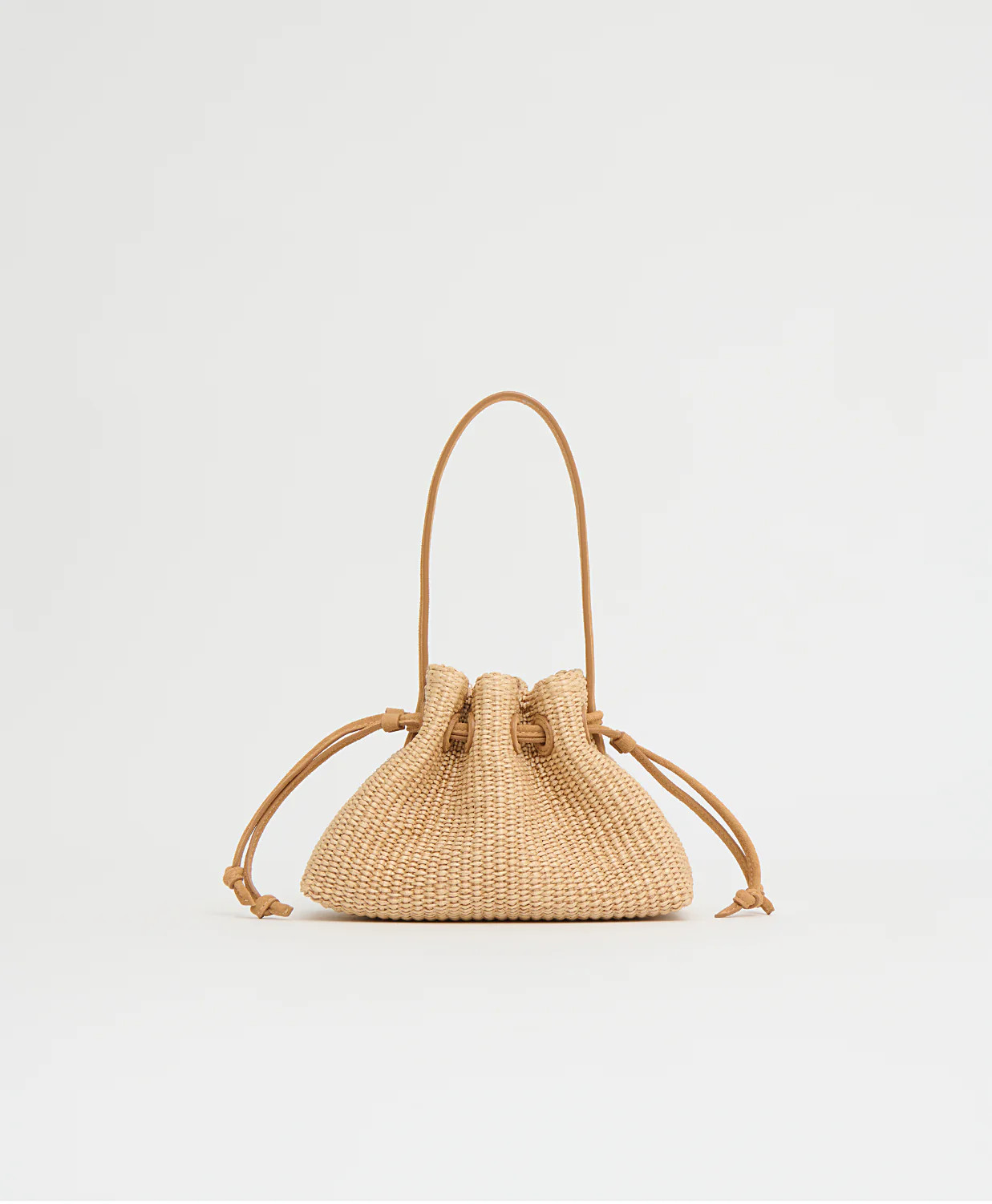 Drawstring Pouchette - Natural Raffia/Budino Suede | MANSUR GAVRIEL