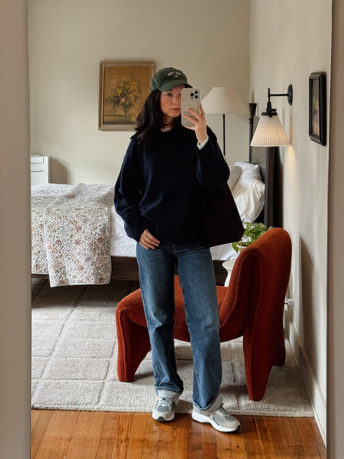 Easy and casual everyday outfit. Featuring a baseball cap, agolde jeans, reformation cashmere sweater, and madewell shopper tote.  

 #LTKootd