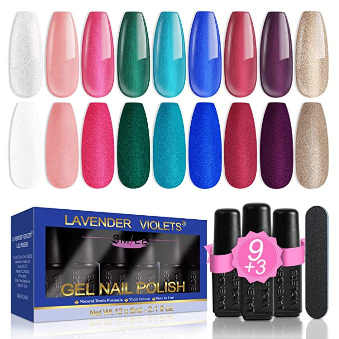 Lavender Violets 13 Pcs Gel Nail Polish Kit with 9 Colors Coat, 3 Bottles of Base Top Matt Top Co... | Amazon (US)