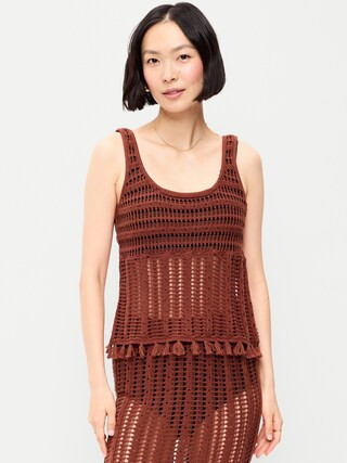 Open-Weave Seaside Cotton Fringe Tank Top | Old Navy (US)