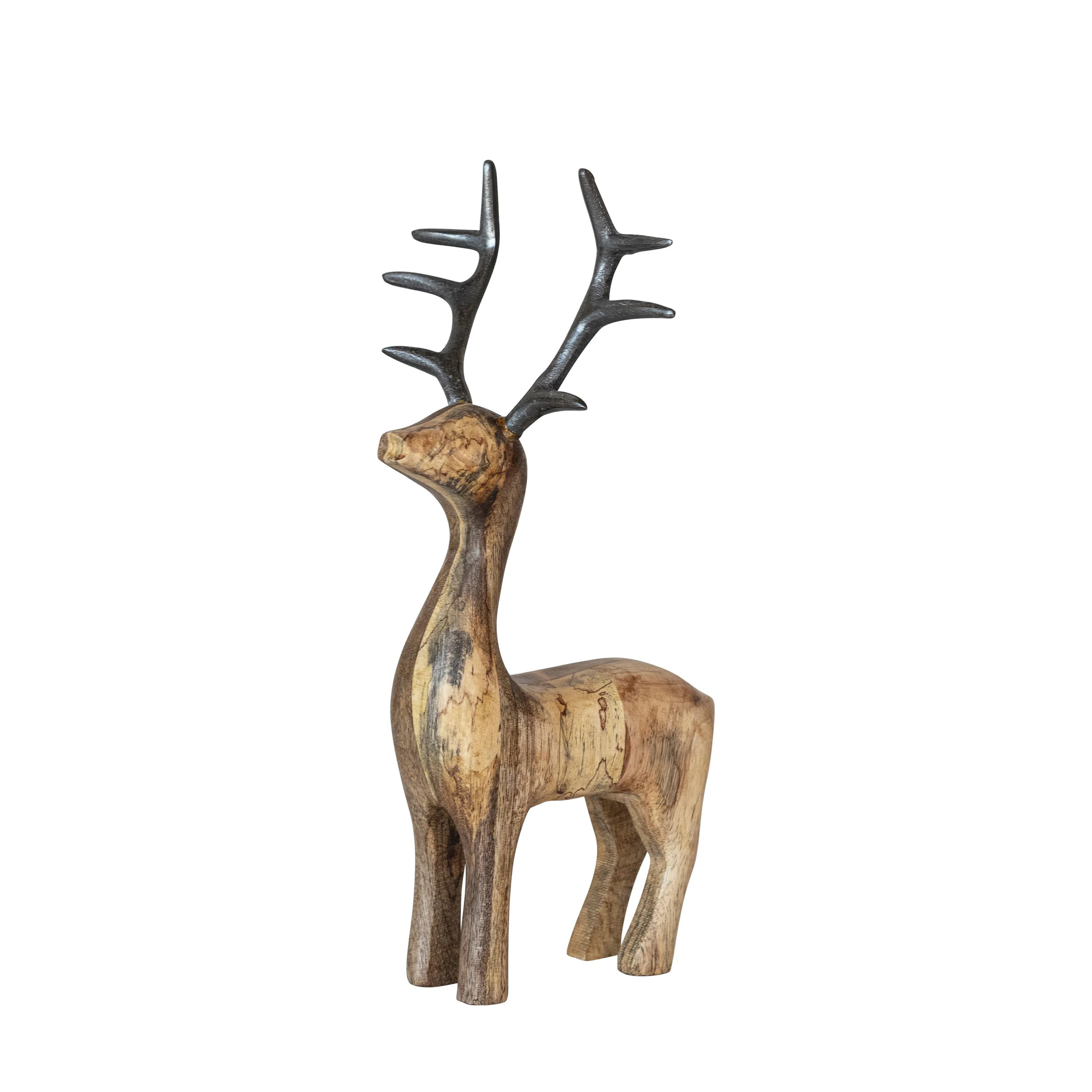 Mango Wood Standing Reindeer With Aluminum Antlers | Birch Lane