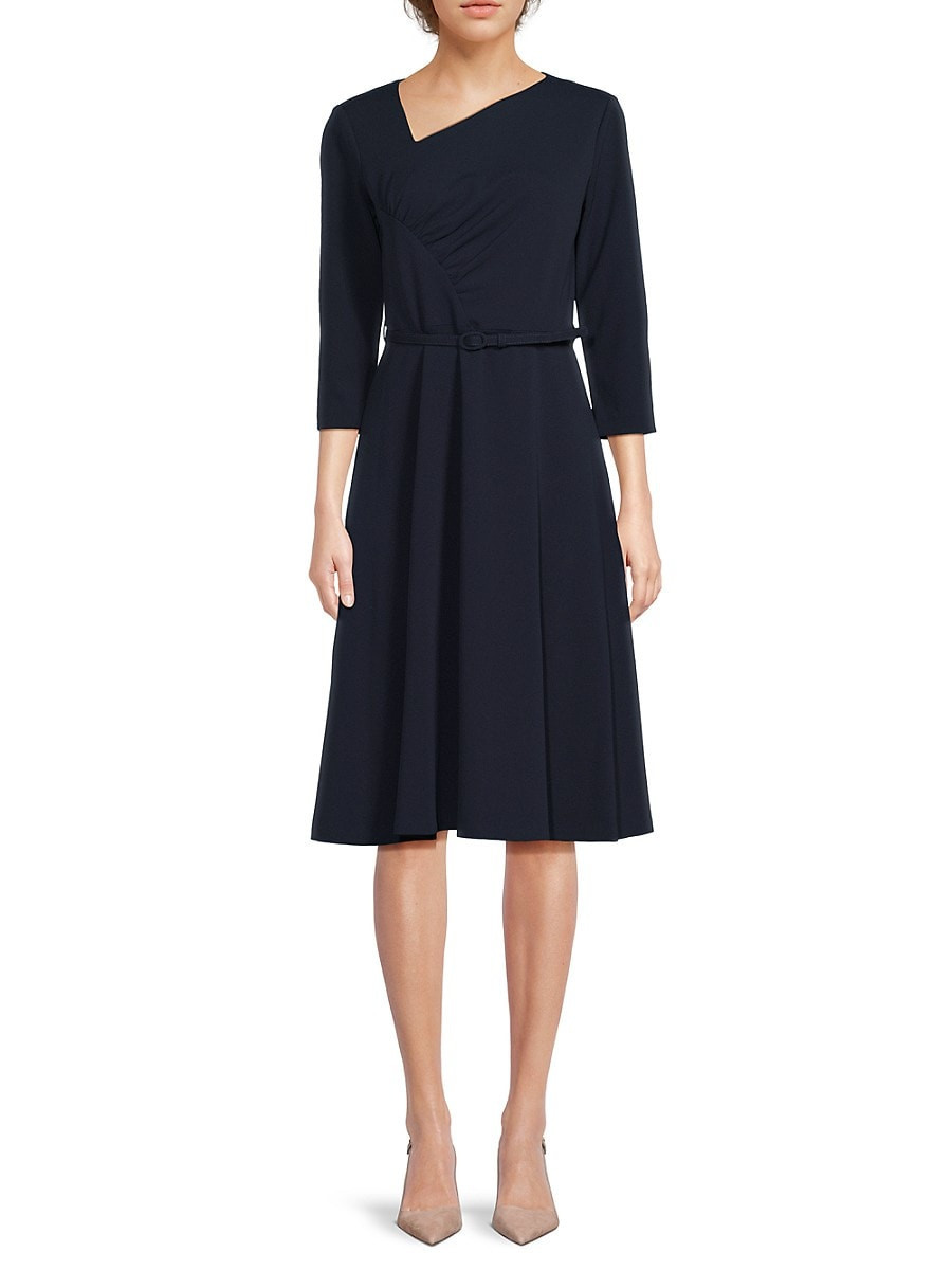 Calvin Klein Women's Asymmetric-Neck Belted Midi-Dress - Indigo - Size 14 | Saks Fifth Avenue OFF 5TH