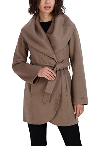 TAHARI Women's Double-Faced Luxury Soft Wool Blend Peacoat Removable Belt Wool Coat Oversized Collar, Mink, Small | Amazon (US)