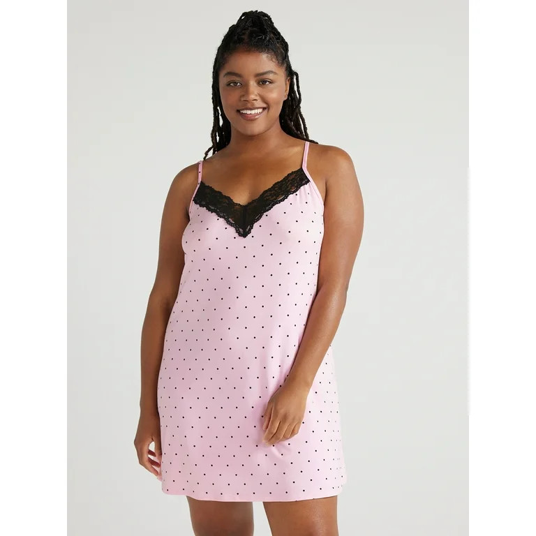 Joyspun Women’s Lace Trim Knit Chemise, Sizes S to 4X | Walmart (US)