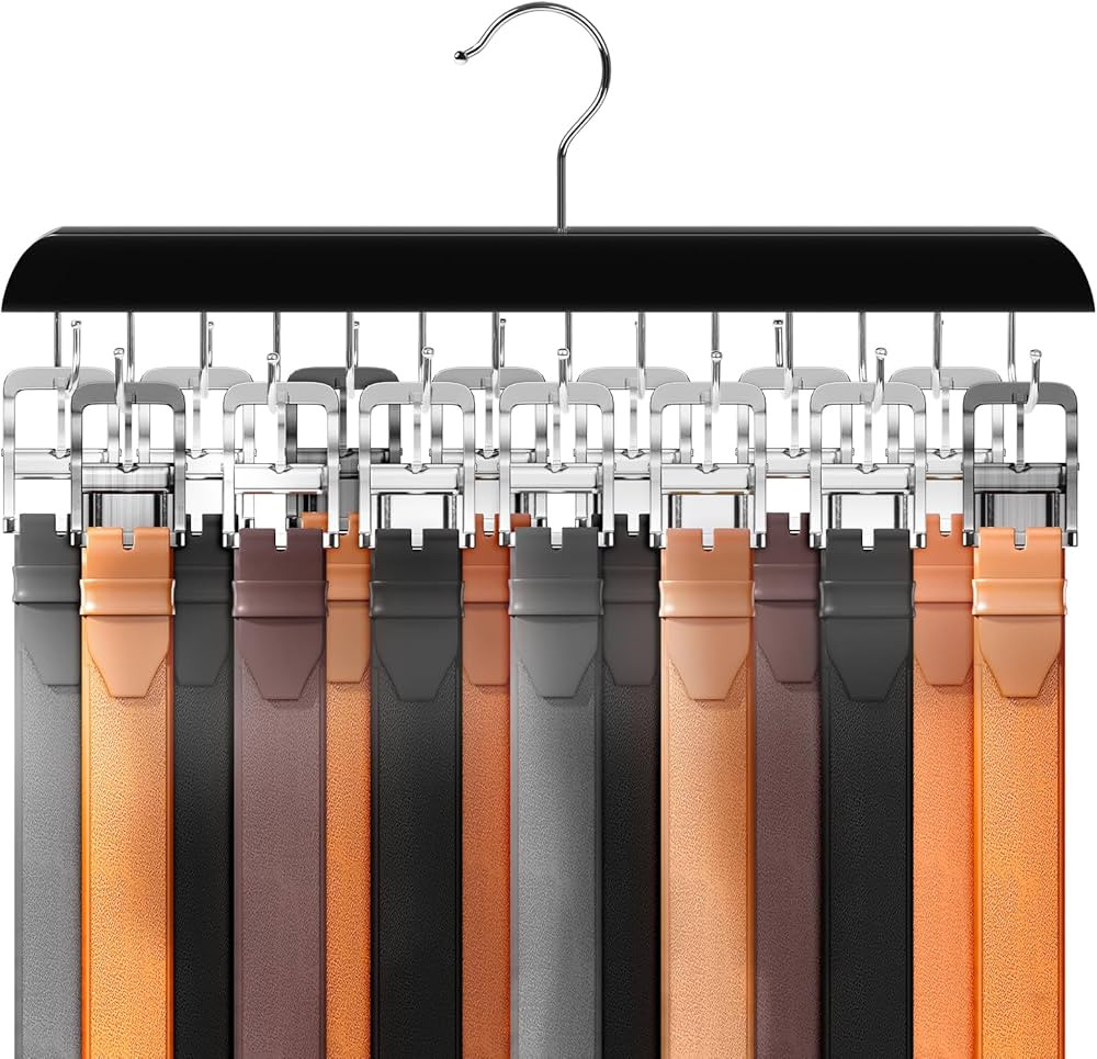 Belt Hanger, Wooden Belt Organizer for Closet, Large Capacity Tie and Belt Hanger for Closet with... | Amazon (US)