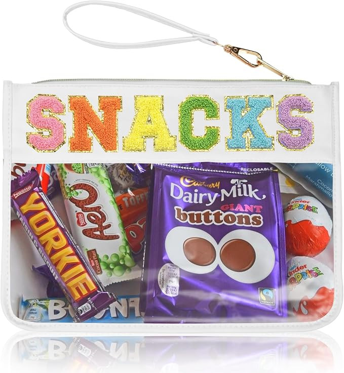 Snack Bag Clear Chenille Varsity Letter Zipper Pouch for Travel Nylon Clear Cosmetic Bag Makeup T... | Amazon (US)