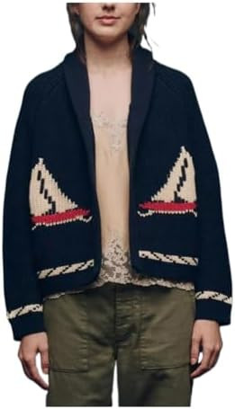 Sailboat Jacquard Knit Cardigan for Women - Fashion Turn Down Collar Spring Sweater, Street Chic ... | Amazon (US)
