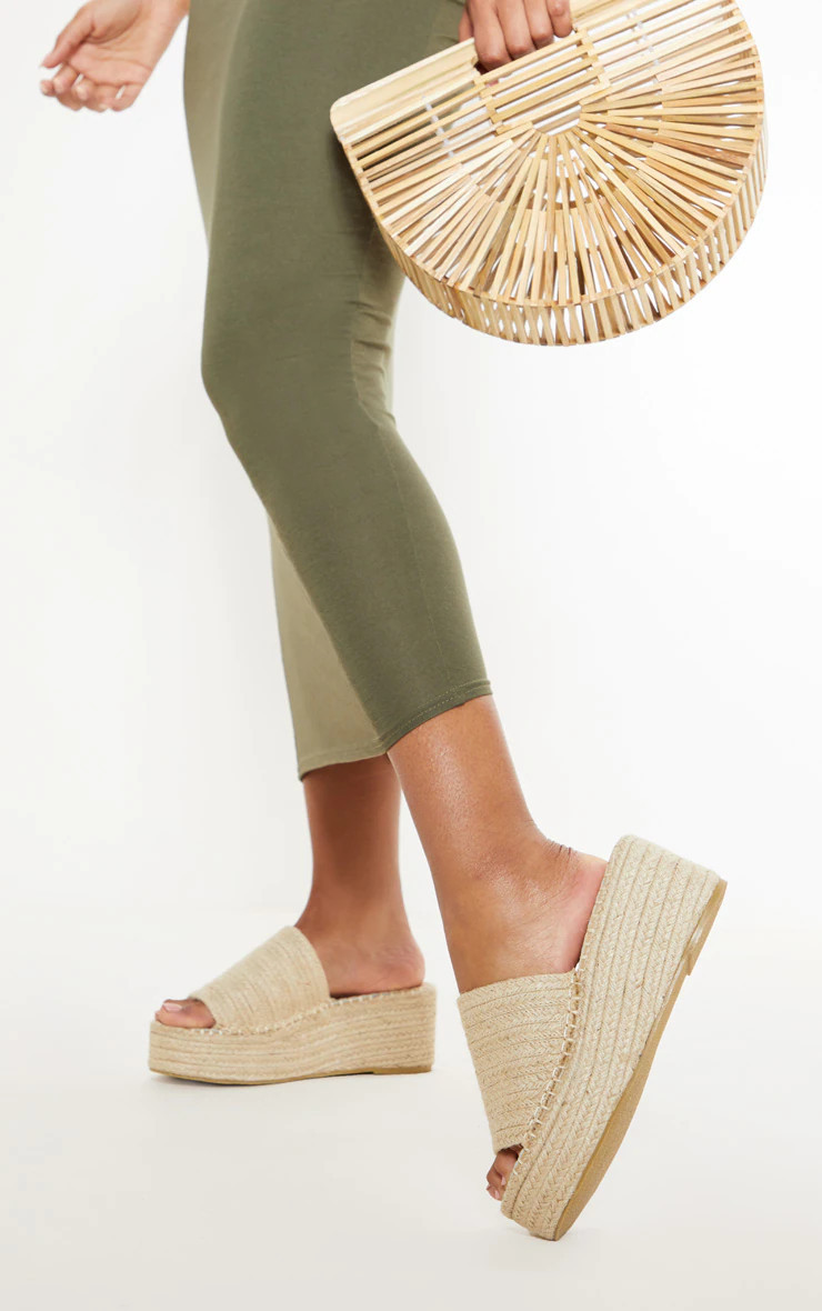 Natural Espadrille Mule Flatform Sandal | PrettyLittleThing US