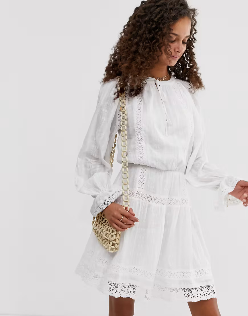 ASOS DESIGN lace insert mini skater dress-White | ASOS (Global)