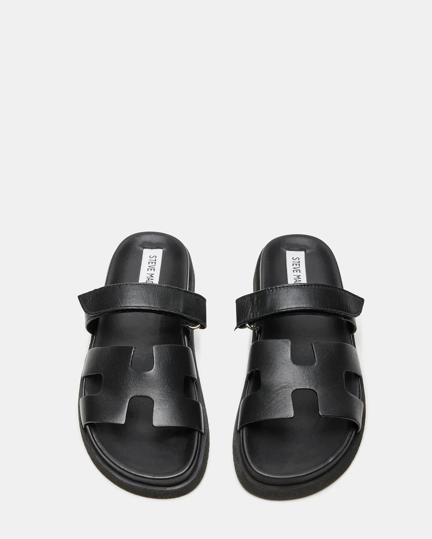 MAYVEN Black Leather Flatform Slide Sandal | Women's Sandals | Steve Madden (US)