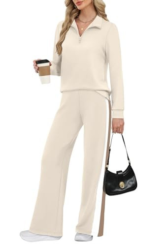 WIHOLL Travel Outfits for Women 2 Piece Sets Fall Clothes Business Casual Airport 90s Outfits 2025 Going Out Trendy Long Sleeve Sweatsuits Active Wear Winter Clothing Beige S | Amazon (US)