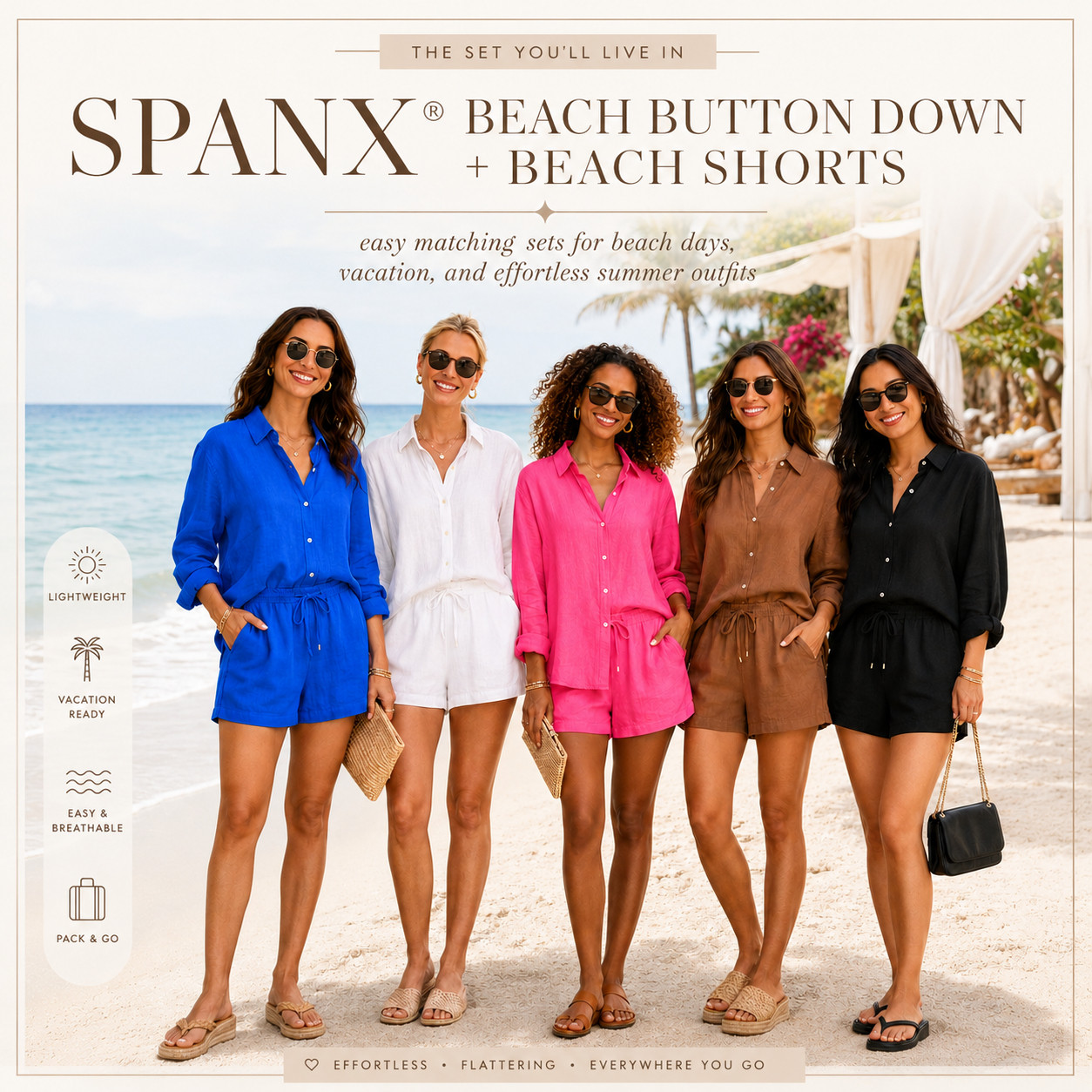 @Spanx Summer Chic | Beach Button Down Shirt & Short Matching Sets ☀️ 

The Vacation Set Worth Packing First!!

I did the digging for you, and this SPANX® Beach Button Down + Beach Shorts set is the kind of summer outfit that makes you wonder why you ever overpacked. 

It’s lightweight, breathable, polished, and easy to throw on — the perfect matching set when you want to look put together without actually trying.

This is the set to buy if you want one outfit that works a dozen ways: 
beach days, pool days, vacation packing, resort outfits, lake weekends, casual dinners, Fourth of July plans, brunch, travel days, errands, and everyday summer outfits. 

Wear it buttoned as a matching set, open over a swimsuit, layered over a tank, styled with sandals, sneakers, raffia bags, gold jewelry, or sunglasses — then mix the top and shorts separately with pieces you already own.

That’s what makes this one worth it: it’s not just a cute beach set, it’s a summer outfit shortcut. 

If you’ve been looking for a SPANX matching set that feels comfy, flattering, packable, and rewearable, this is the one I’d check first. 

The colors make it even harder to pick just one!! ☀️

📌 SAVE this before your next trip — this is the kind of easy summer set you’ll wish you already packed.

↓ Everything is linked!

#LTKSaleAlert #LTKSwim #LTKTravel