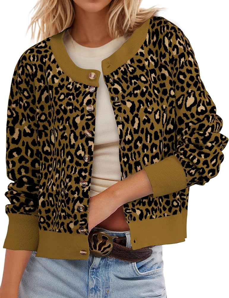 Ziesexy 2026 Leopard Cardigan Womens Button Up Sweaters Long Sleeve Cheetah Print Cropped Cardiga... | Amazon (US)
