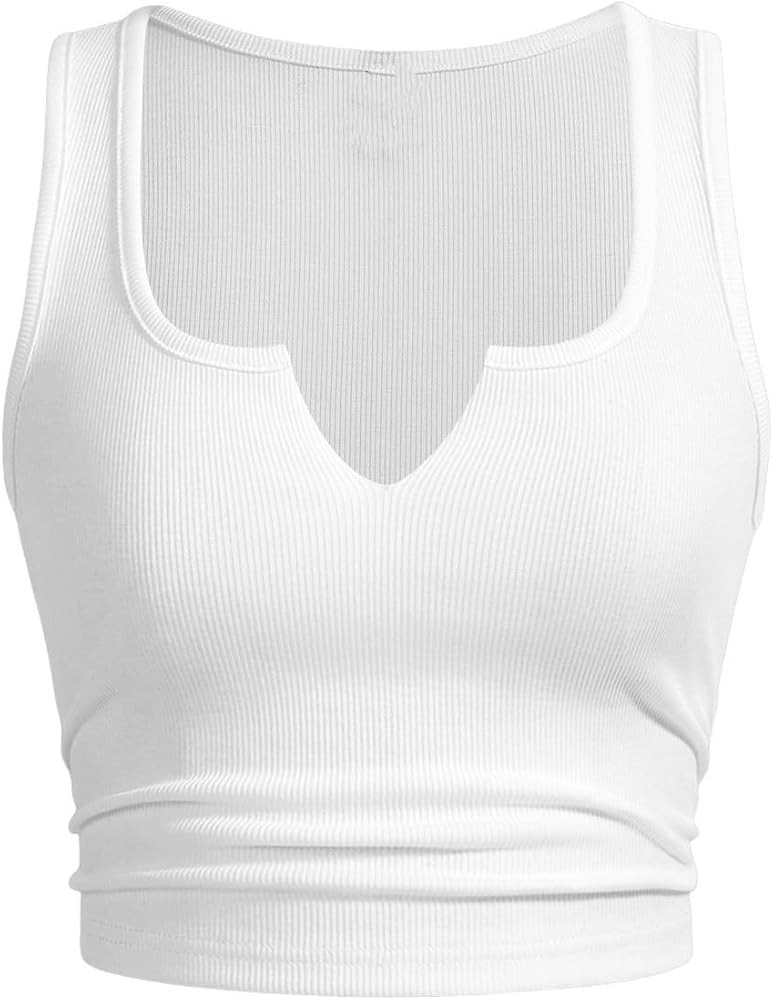 SOLY HUX Women's V Neck Crop Tops Basic Trendy Notched Sleeveless Slim Fit Summer Y2k Sexy Crop T... | Amazon (US)