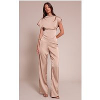 Champagne Satin Cap Sleeve Straight Leg Jumpsuit, Gold | PrettyLittleThing US