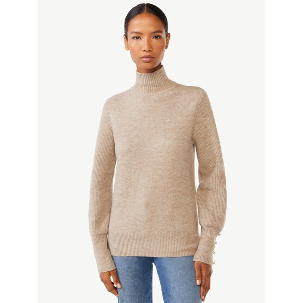 Scoop Women's Button Cuff Turtleneck Sweater - Walmart.com | Walmart (US)