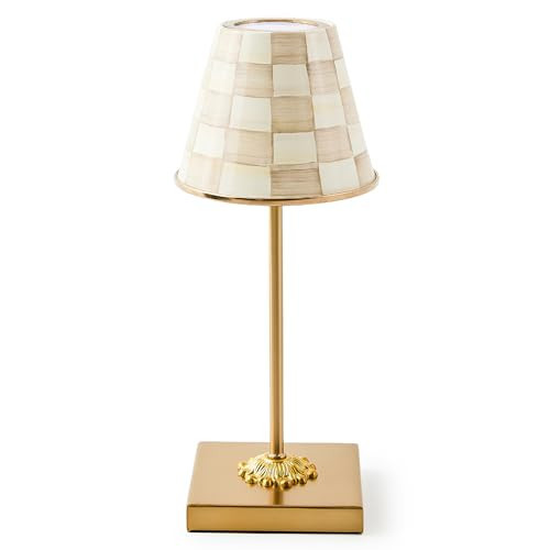 MACKENZIE-CHILDS LED Rechargeable Cafe Table Lamp, Cordless Decorative Lamp, Brown-and-White Mocha Check | Amazon (US)