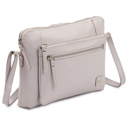 Wise Owl Accessories Small Soft Pebbled Real Leather Crossbody Handbags Purses Triple Zip Premium Sling Crossover Shoulder Bag for Women Gift (Ice Grey Nappa) | Amazon (US)
