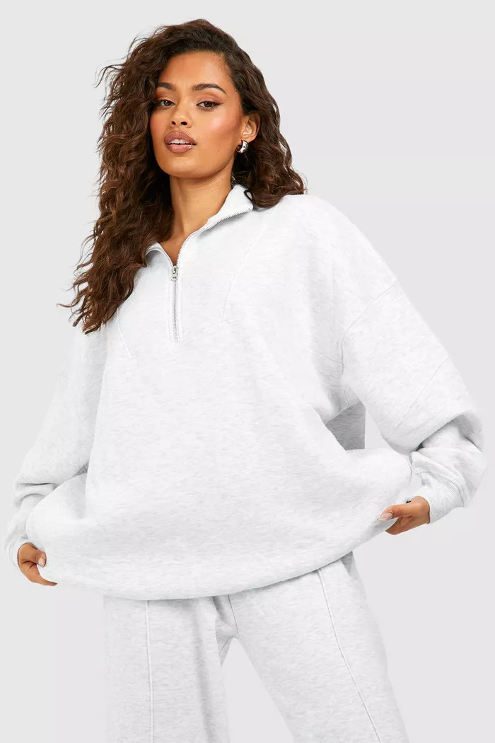 Ash Grey Seam Detail Oversized Half Zip Sweatshirt | Boohoo.com (UK & IE)