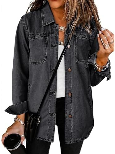 luvamia Denim Jackets for Women Trendy Long Sleeve Button Down Shirt Jacket Jean Shacket with Poc... | Amazon (US)
