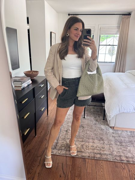 Date night OOTN. The price on this blazer is so good. I sized up 2 sizes in the shorts for the bump! 🫶🏼 