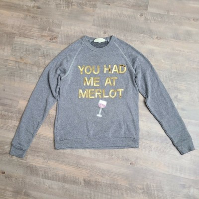 Bow & Drape Gray You Had Me At Merlot Wine Lover Sequin Soft Sweatshirt Size M | eBay AU