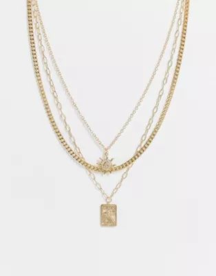 Liars & Lovers sun and star pendant multirow necklace in gold | ASOS (Global)