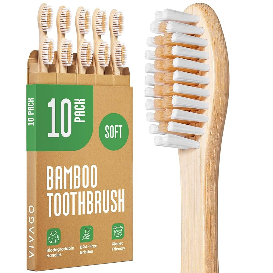 Bamboo Toothbrushes 10 Pack - BPA Free Soft Bristles Toothbrushes, Eco-Friendly, Natural Wooden T... | Amazon (US)